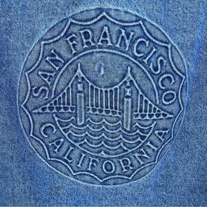 VTG Three Rivers San Francisco Denim Trucker Jacket Embossed Golden Gate Small